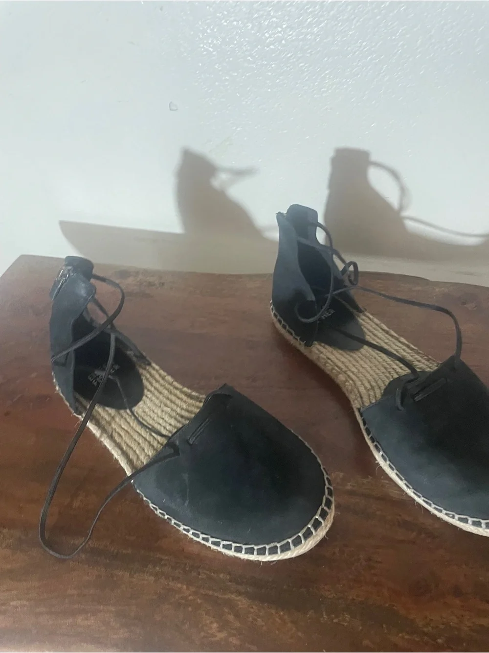 Eileen Fisher Black Leather Lace-Up Espadrille Flats Size 7